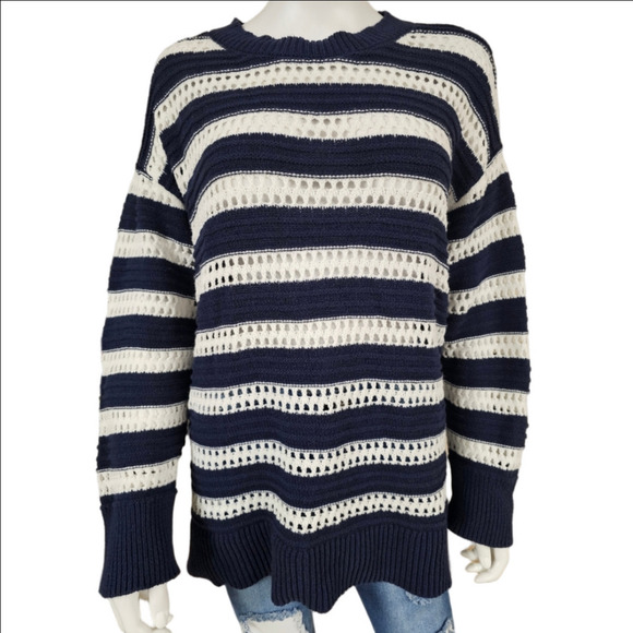 Ava & Viv Crew Neck Open Crochet Striped Long Sleeve Sweater Size 2X - Picture 3 of 11